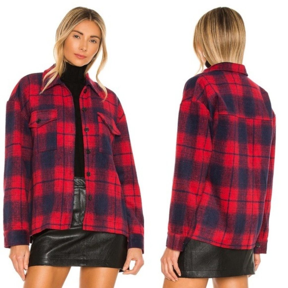 Amanda Uprichard Hollis Red Blue Checked Shirt Jacket XS - Picture 1 of 8